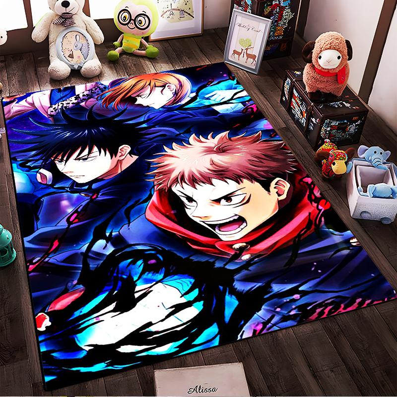 Anime Style Carpet with Vibrant Characters in Dynamic Action Scene Suitable for use as an anti-slip for living room bedroom sofas
