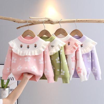 2024 Stylish Girls' Floral Knit Sweater - Spring & Autumn Baby Princess Top