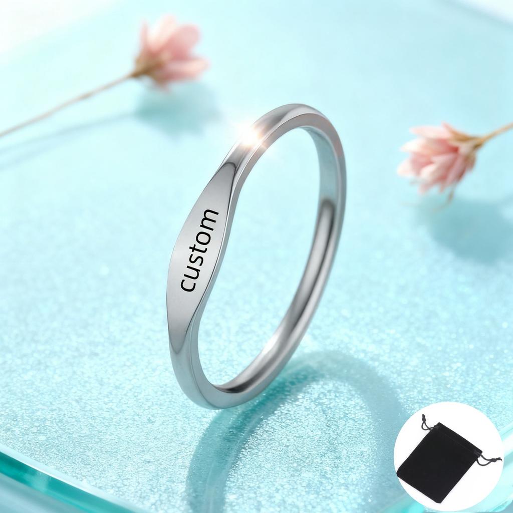 Customized Name Date Symbol Smooth Ring Stainless Steel Personalized Geometry Minimalist Carving Name Ring Jewelry
