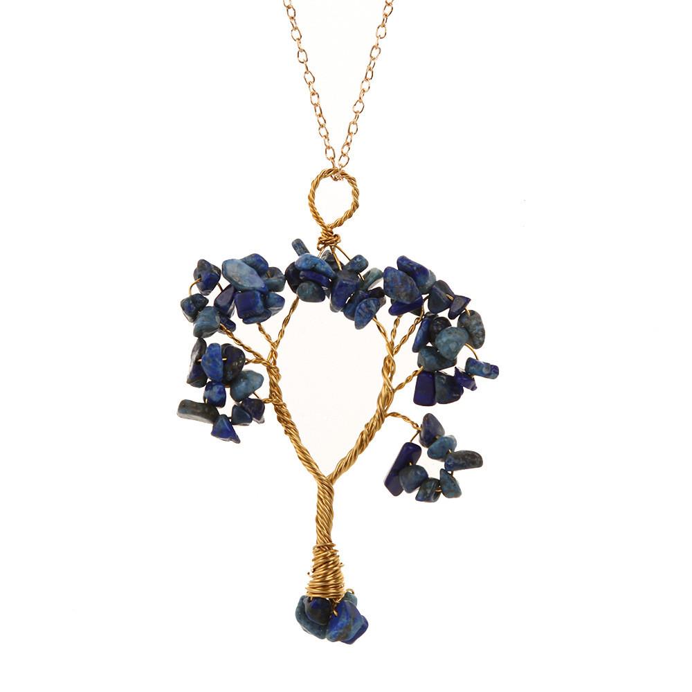 Tree Shape Design Pendant Necklace With Copper Wire Wrap For Women