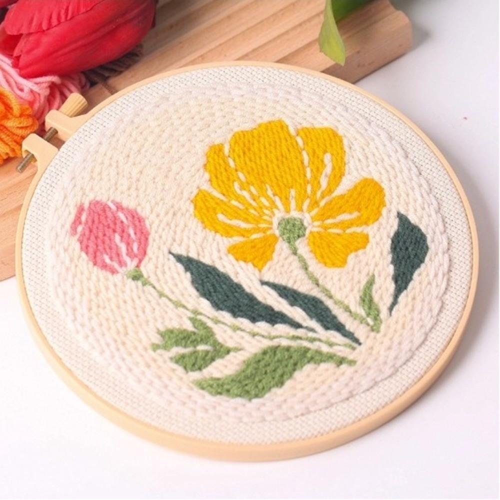Stamped Cloth Tulip Sunflower Punch Needle Kit Yarn Thread DIY Embroidery Kit