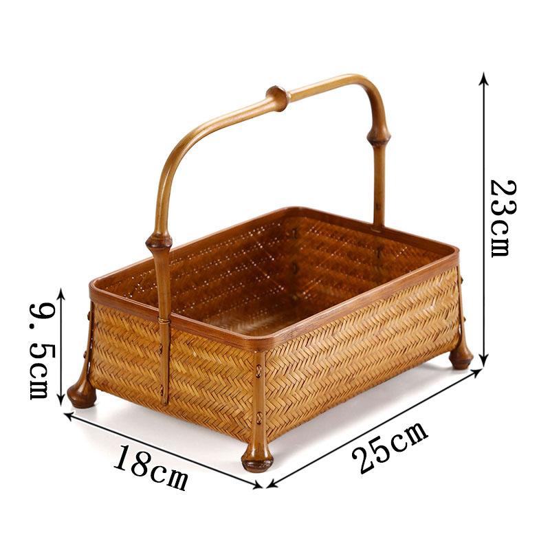Handmade bamboo woven bamboo basket lacquer tea set storage basket fruit basket bamboo basket household Chinese retro dim sum basket