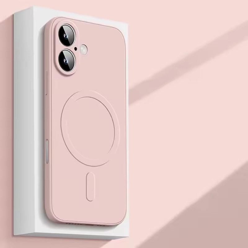 

Высококачественный жидкий силиконовый магнитный чехол для iPhone17 Air 16 15 14 Plus 13 12 Mini 11 Pro XS Max 7/8 для беспроводной зарядки Magsafe, мягкая накладка iPhone 13 Mini розовый