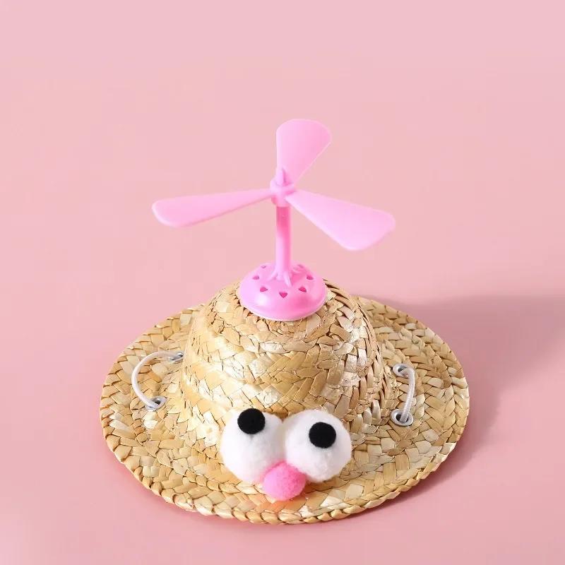 Pet Hat Headgear Cat Dog Decoration Small Puppy Bamboo Dragonfly Straw Hat Pet Accessories Supplies