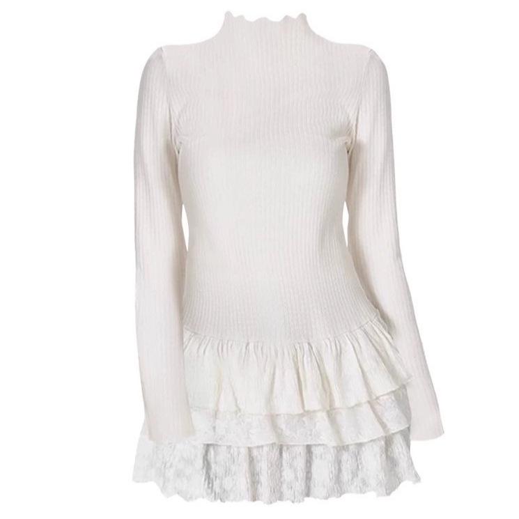 A/W 2025 Women's Thermal Fleece High-neck Layered Lace Turtleneck