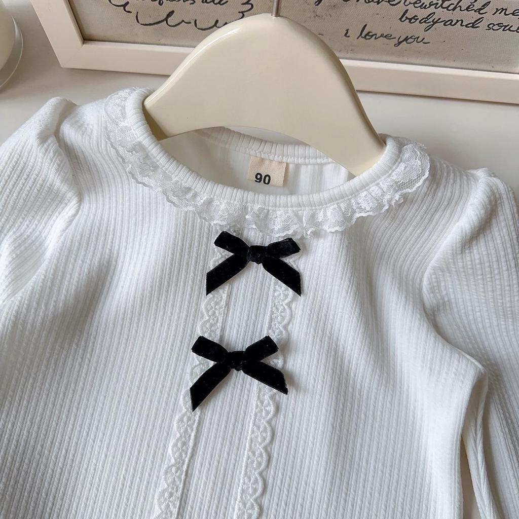 Girls' Korean Style Bow Long Sleeve Top for Autumn & Spring - BQB005