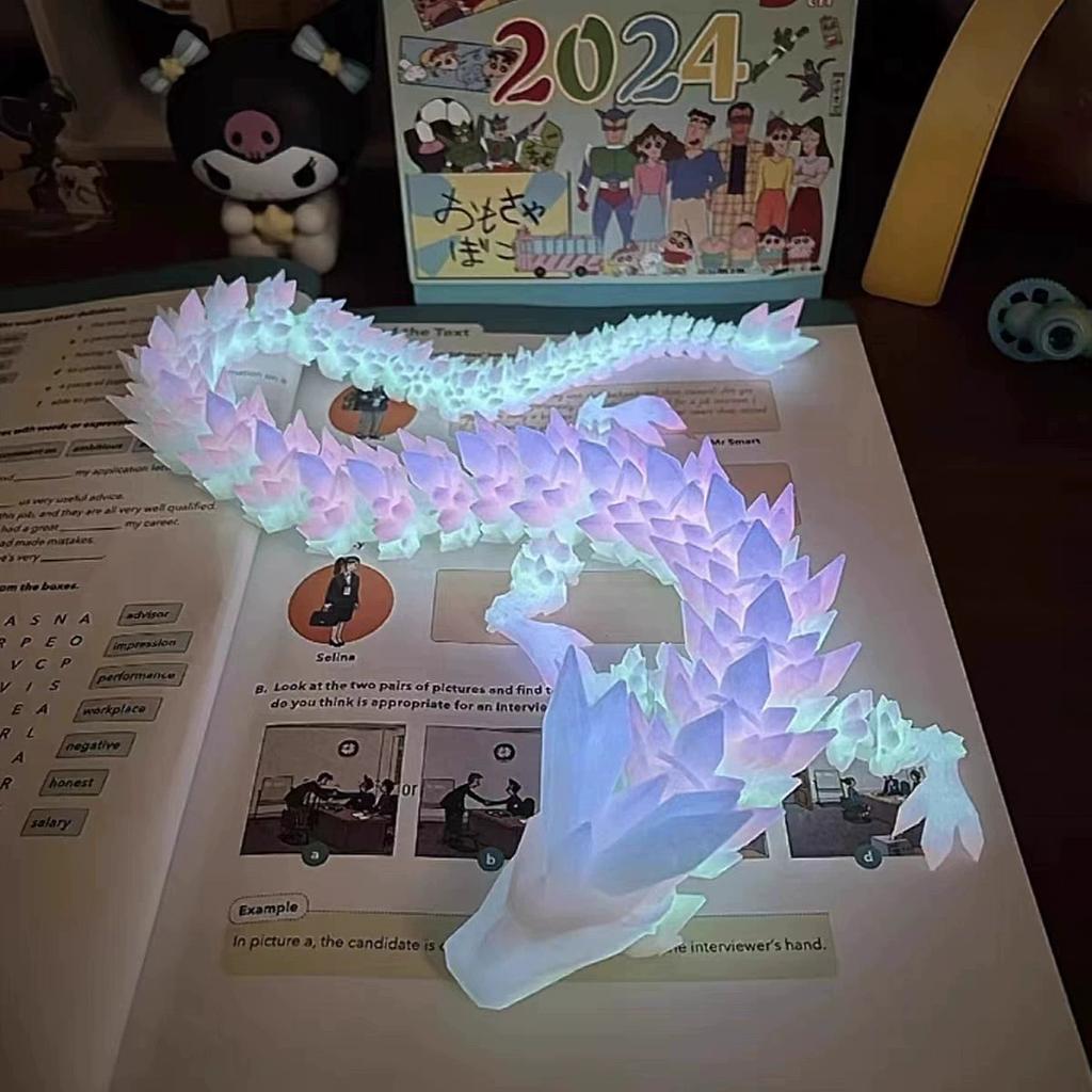 3D Printed Gem Dragon Glow In The Dark Rotatable Articulated Dragons Crystal Figures Action Toy Desktop Ornament Birthday Gifts