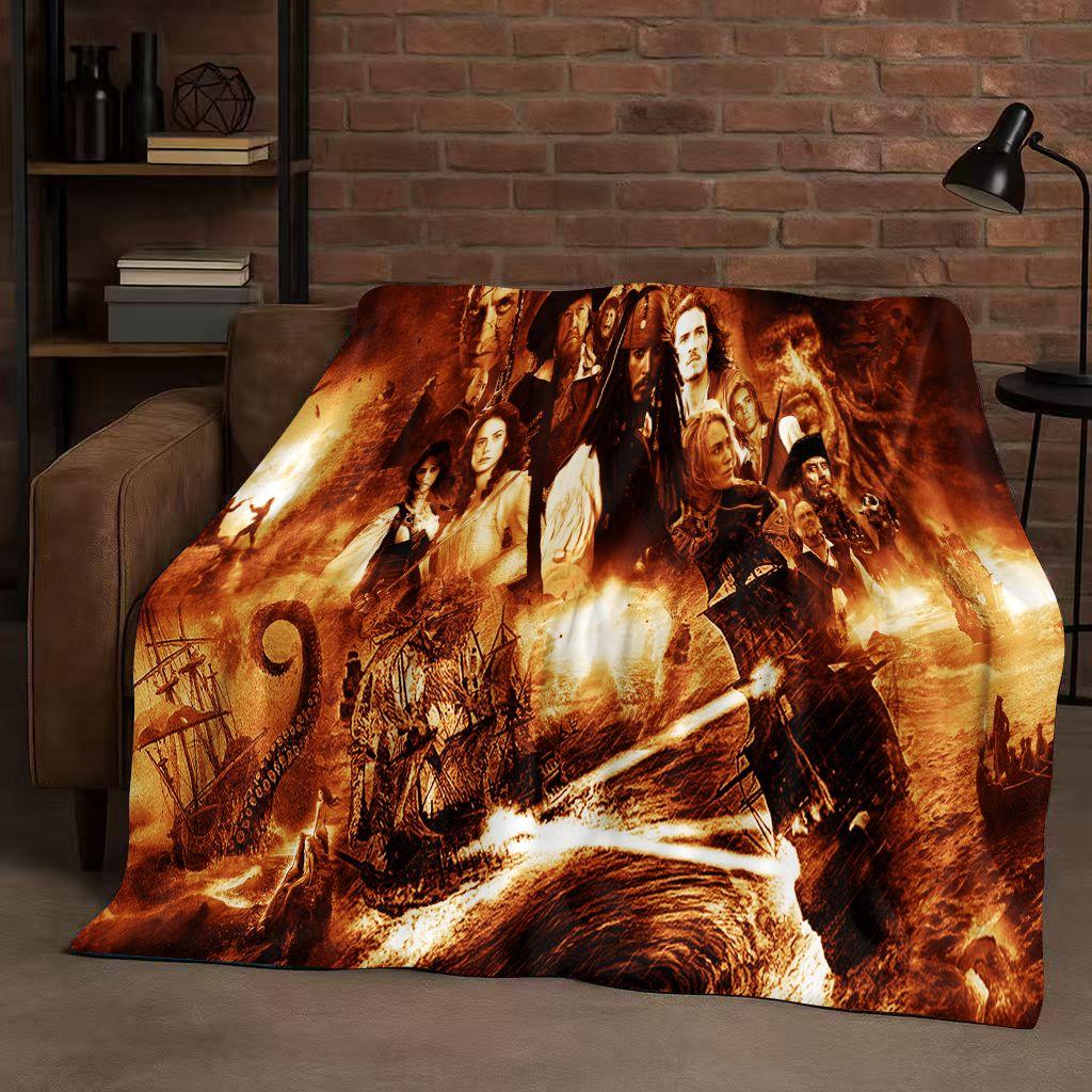 HD Sanrio Pirates of The Caribbean Jack Sparrow Johnny Depp Christmas Flannel Blanket,Soft Plush Throw for Home Bedroom Bed Sofa