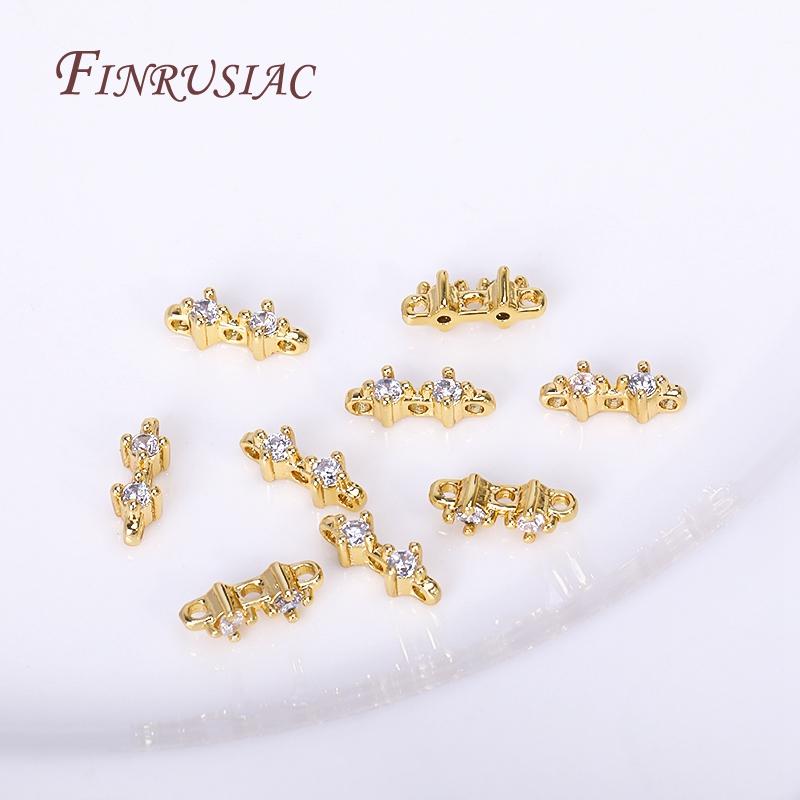 18K Gold Plated 2/3 Hole Separators For Beads,Inlaid Zircon Beads Separators,Handmade Decorative DIY Beading Jewelry Materials