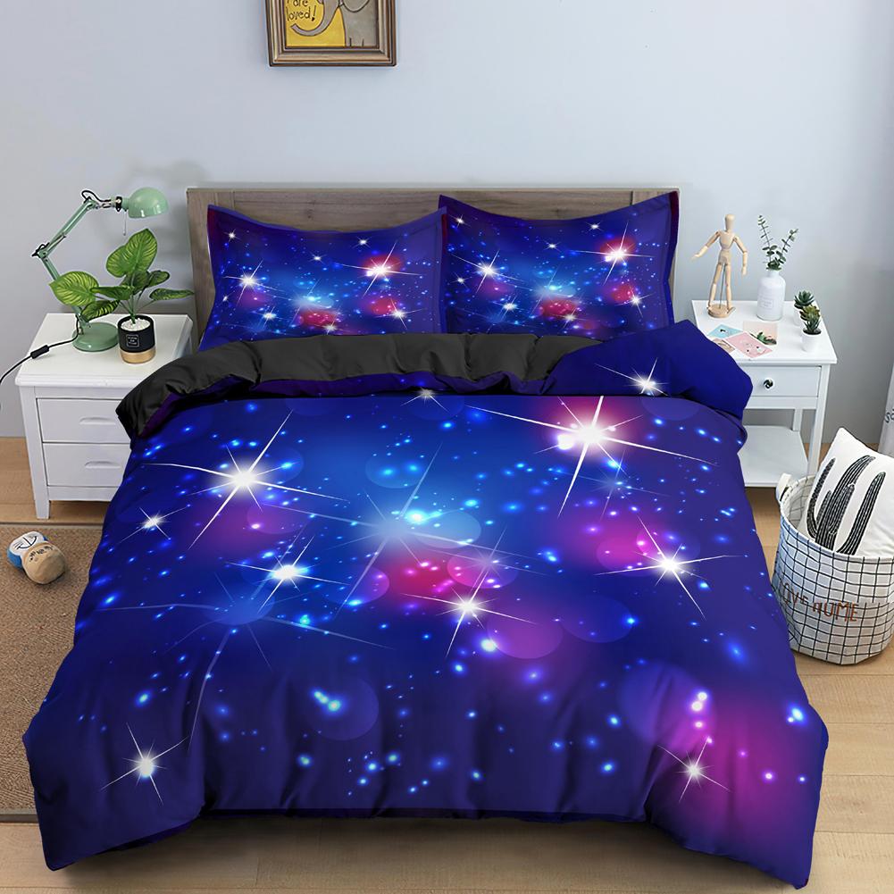 Starry Sky King Queen Duvet Cover Colorful Galaxy Bedding Set Outer Space 2/3pcs Quilt Cover Glitter Polyester Comforter Cover