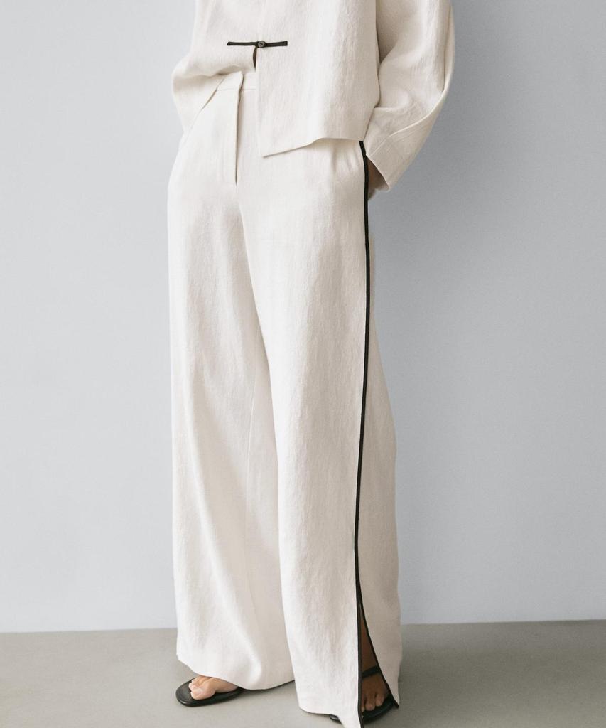 Masimodutti Contrast Trimmed Linen Pants