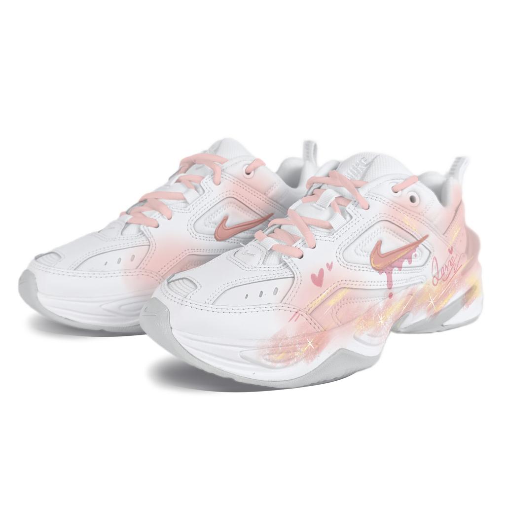Nike M2K Tekno Peach Juice Bubble Abrasion Resistant Breathable Low Top Chunky Sneakers Women's White AO3108-100(team352-)