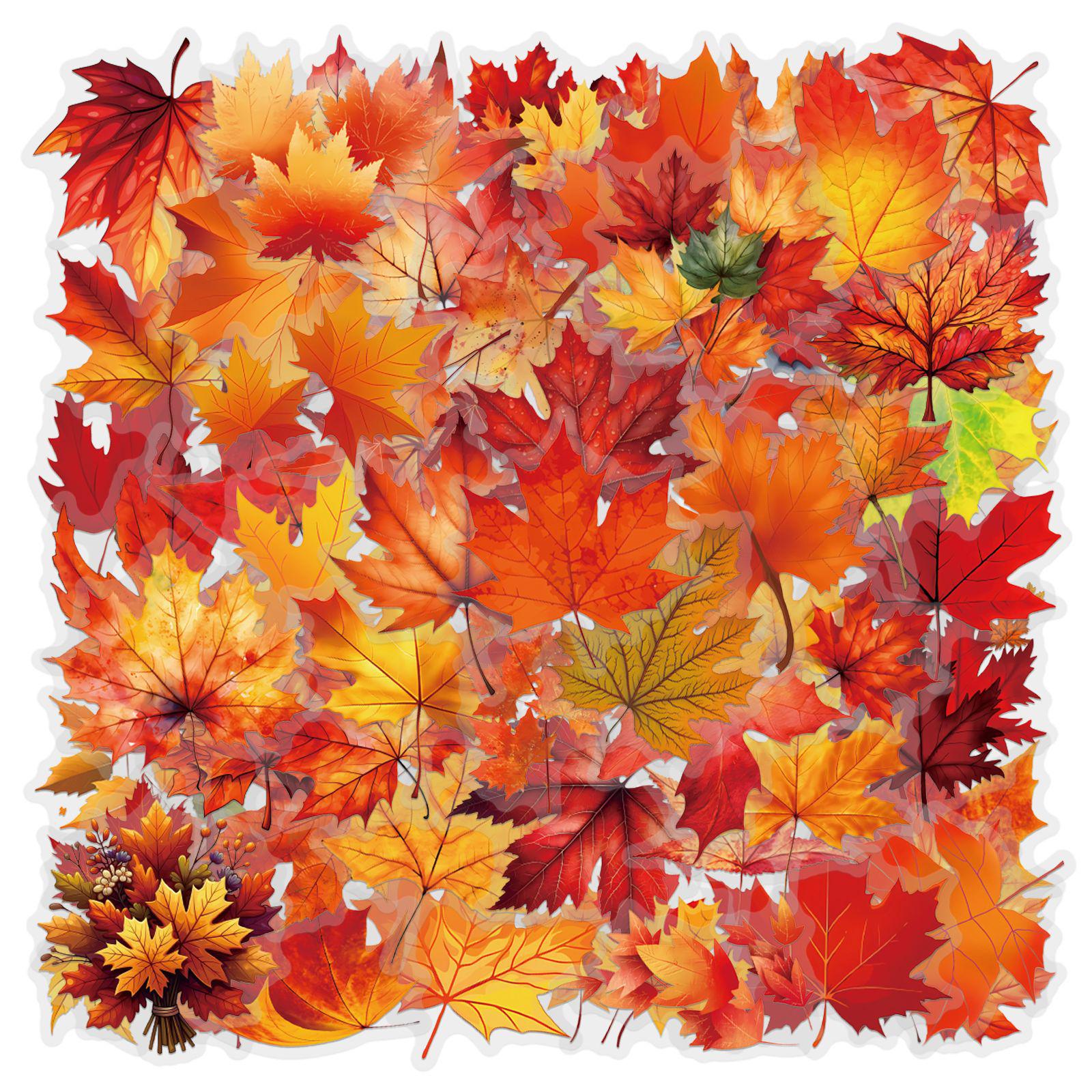 

60 Sheets Autumn Maple Leaf Transparent Adhesive Stickers for Blackboard, Glass, and Suitcase Decoration