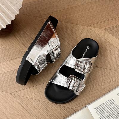 Thick-soled Cool Slippers for Women's Outer Wear 2025 Summer New Retro Heightening Boken Shoes Soft-soled Non-slip Versatile Beach Shoes