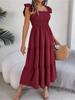 Square Neck Solid Color Dress High Waist Elegant Ruffle Edge Dress for Women Sleeveless Loose Dresses Causal Dress