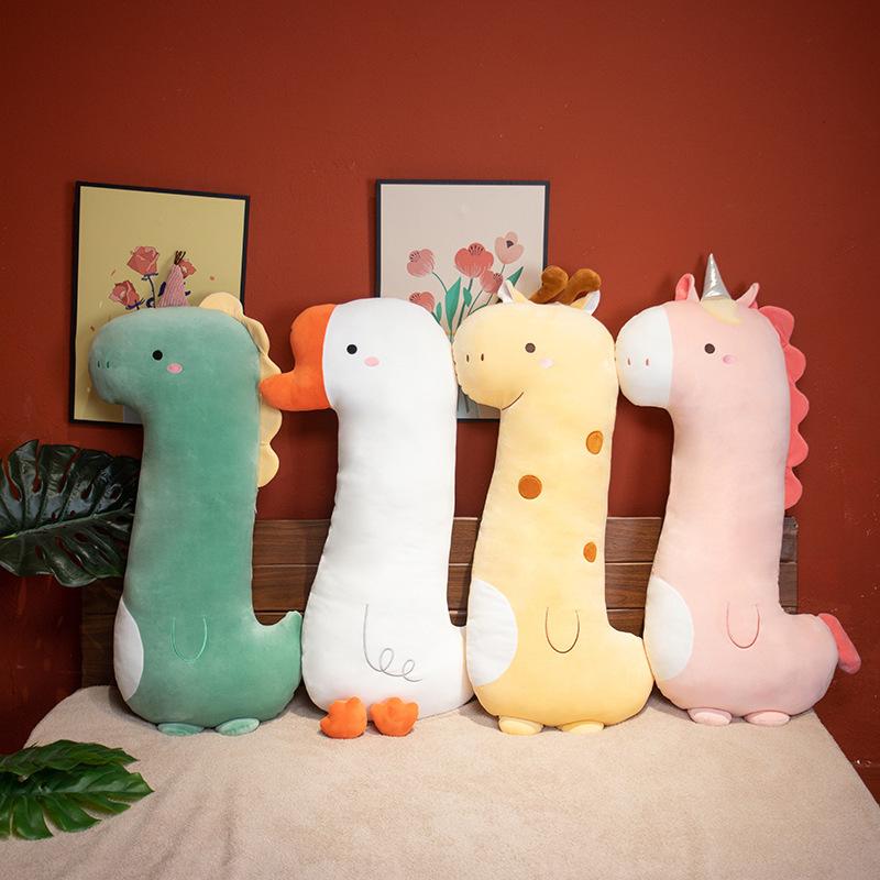 Cute dinosaur animal long throw pillow girls sleep legs big goose plush doll pillow removable doll