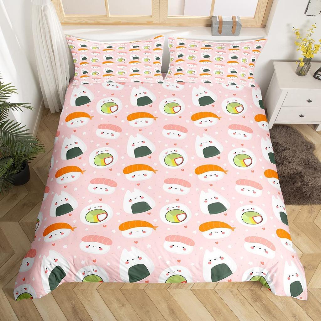 Sushi Duvet Cover Cute Rice Ball Bedding Set Children And Girls Room Decoration Three-Piece Set