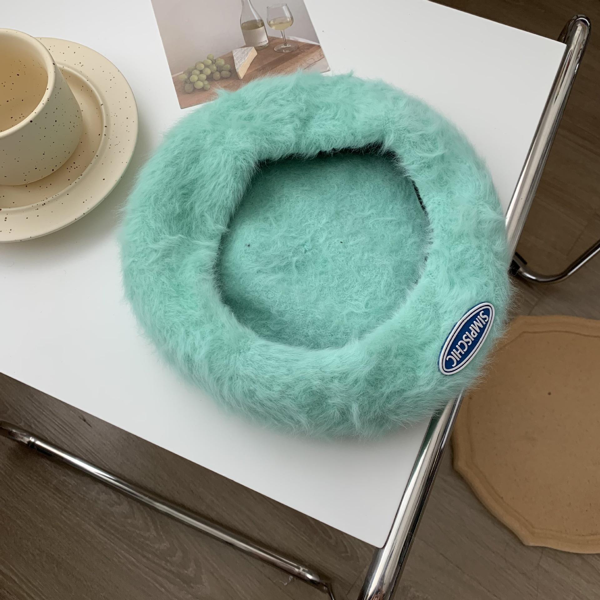 

Женская осенне-зимняя милая беретка с нашивкой из кроличьего меха, зимняя милая шляпа художника, женская плюшевая шляпа Adult (56-58cm)