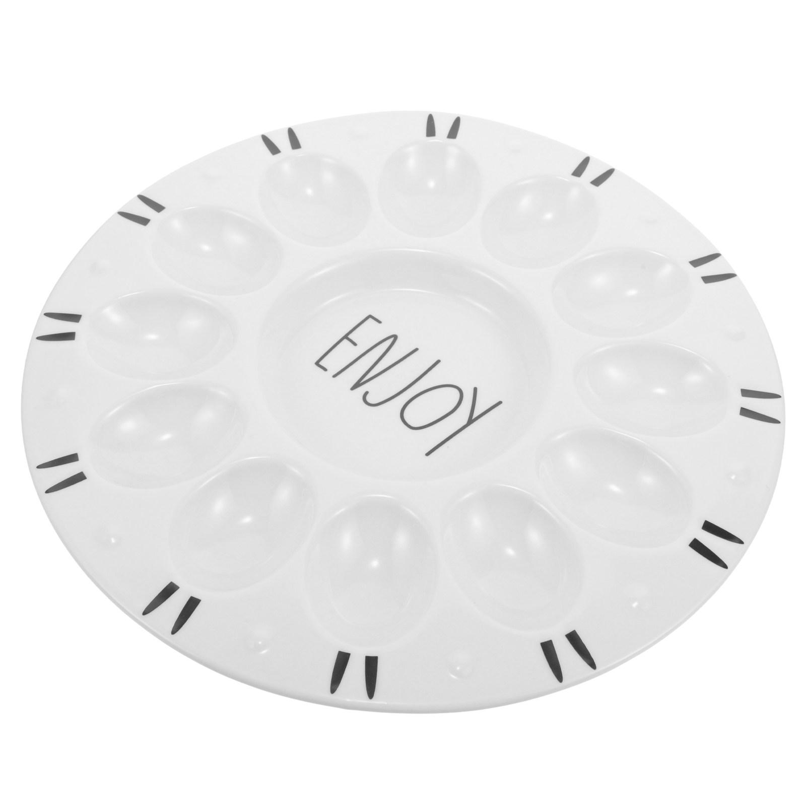 

Deviled Egg Platter Ceramic Tray Easy Clean Nonbreakable Stable Base Egg Serving Plate Reusable for Kitchen Restaurant Buffet 20.7X20.7X2.8CM