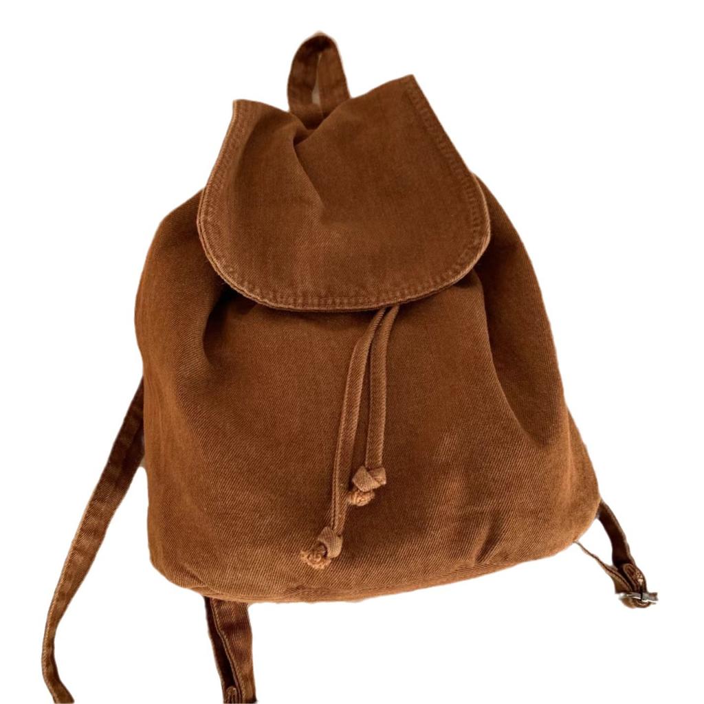 Canvas Bag, Women's Bucket Backpack, Casual and Simple Student Backpack, Washing Water, Retro Flip Cover, Drawstring, Large Capacity Backpack