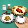 4-Piece Stainless Steel Dinner Plates Round Metal Plates Serving Tray Dessert Plates Dinner Dish for Home Camping  BBQ