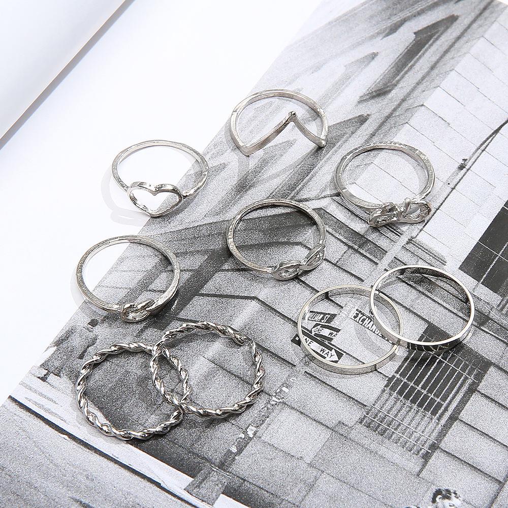 European & American 8-Shape Love Bow Ring Set - 9 Pieces