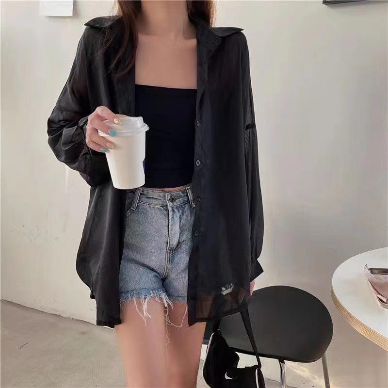 Women's 2024 Pearl Yarn Sun Protection Chic Sheer Long Sleeve Shirt