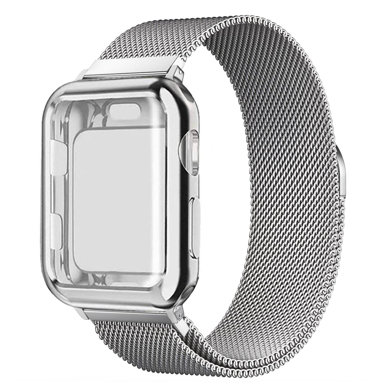 

TPU Case+Milanese Loop For apple Watch Ultra 2 band 49mm 44mm 40mm 45mm 46mm 42mm 41 38mm Bracelet iwatch Series 10 9 8 SE Strap 42mm-Series 10 серебряный