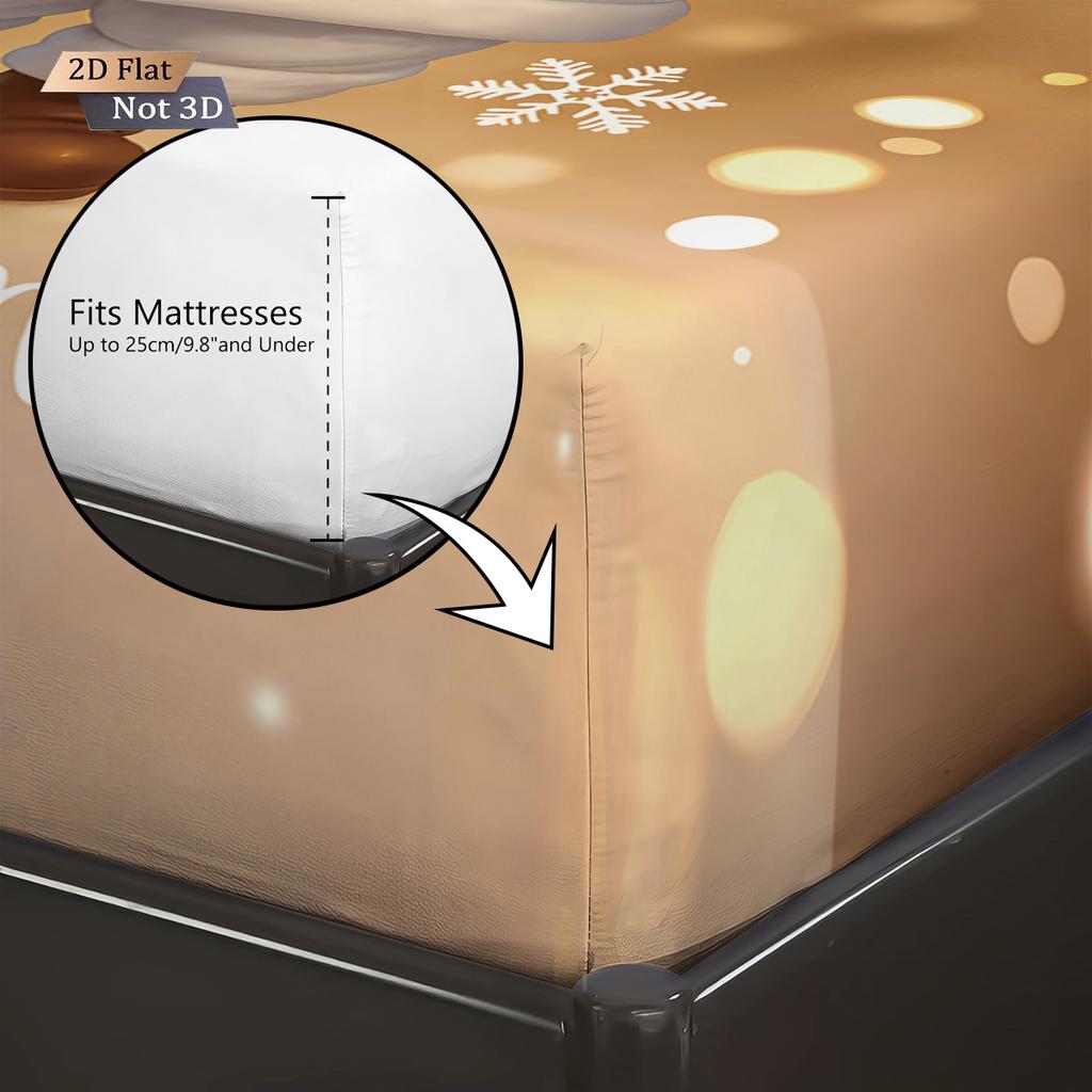 3pcs Merry Christmas Golden Santa Claus Print Bed Sheet Set Multi Size Soft Bedcover Bedroom Bedding Decoration Machine Washable