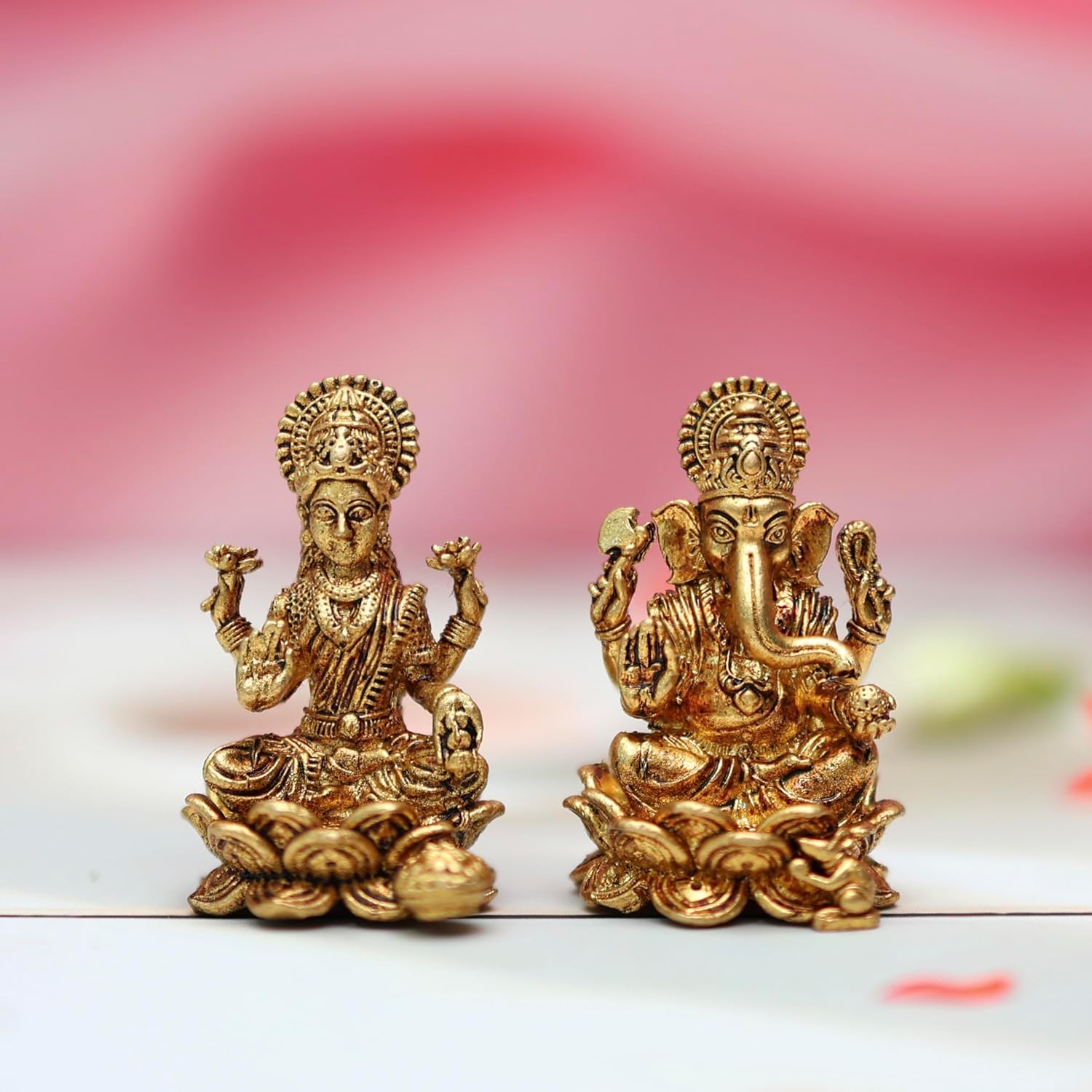 Идол Ганеши и Лакшми из чистой латуни, Идеальная Мурти Ганеши и Лакшми, Размер - Маленький