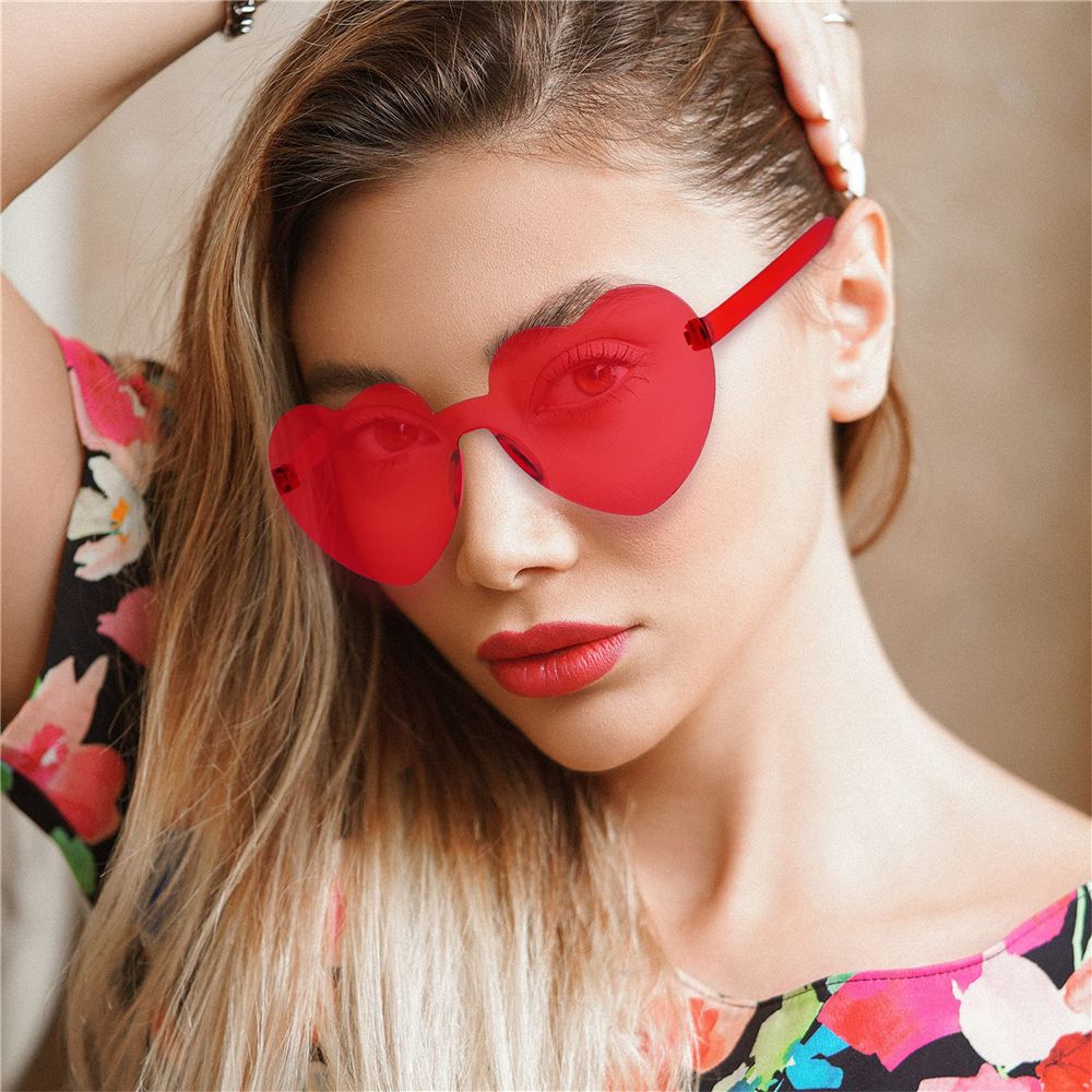 Party Favor Candy Color Trendy Eyewear Sunglasses for Women Rimless Heart Sunglasses Heart Glasses