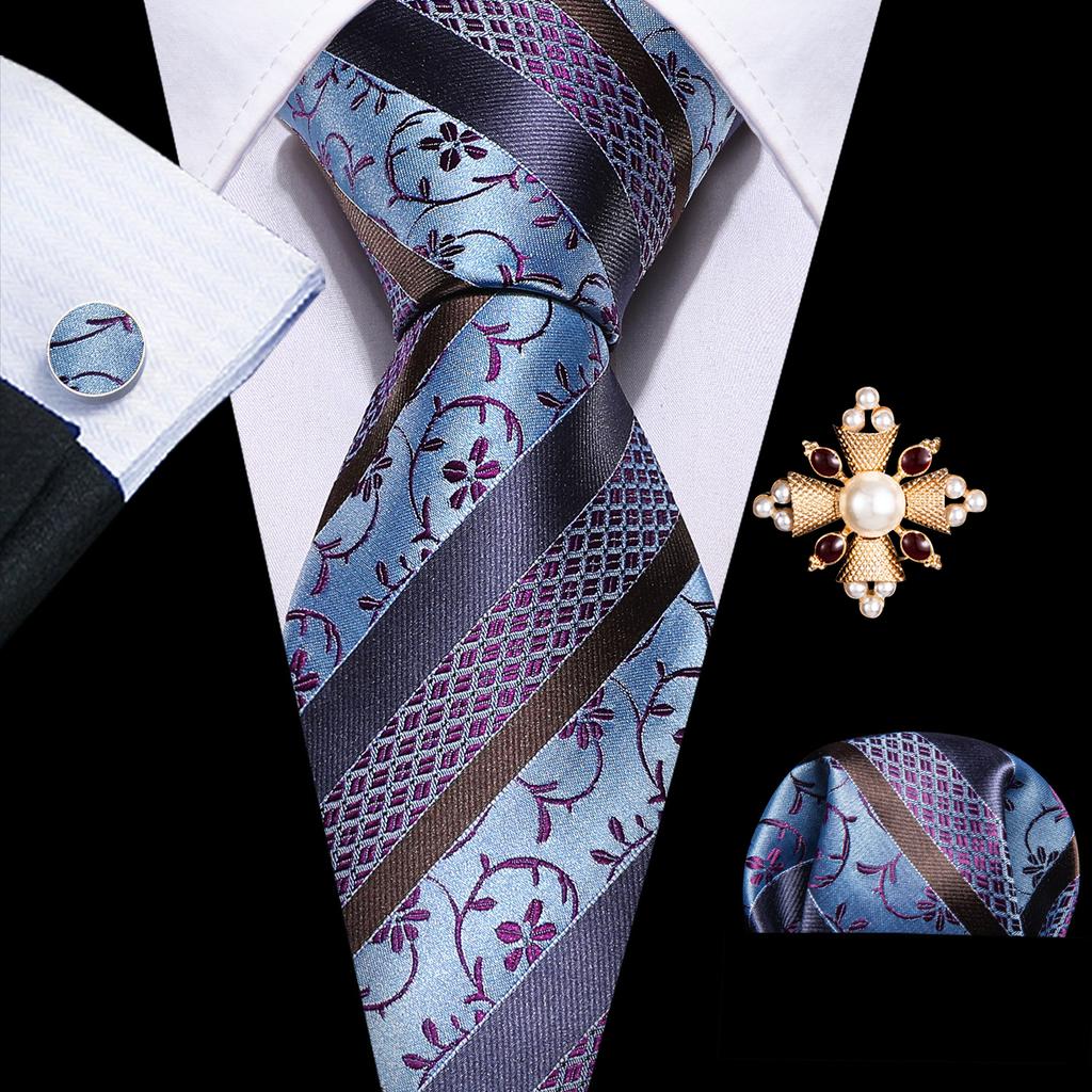 Barry.Wang Pearl sagė su kaklaraiščiu vyrams Paisley gėlių šilko kaklaraištis Hanky rankogalių sąsagų rinkinys