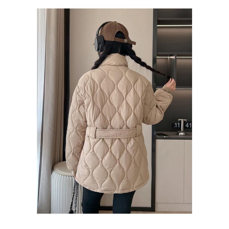 Winter Warm Quilted Down Cotton Coat Women Thickened Slim Fit Waist Belted Fashion Jacket