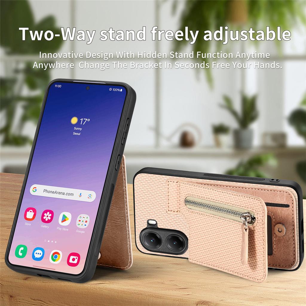 Für Xiaomi Poco X7 Pro 5G/Xiaomi Redmi Turbo 4 5G Hülle Leder Handy Rückseite mit Reißverschluss Kartenhalter Ständer
