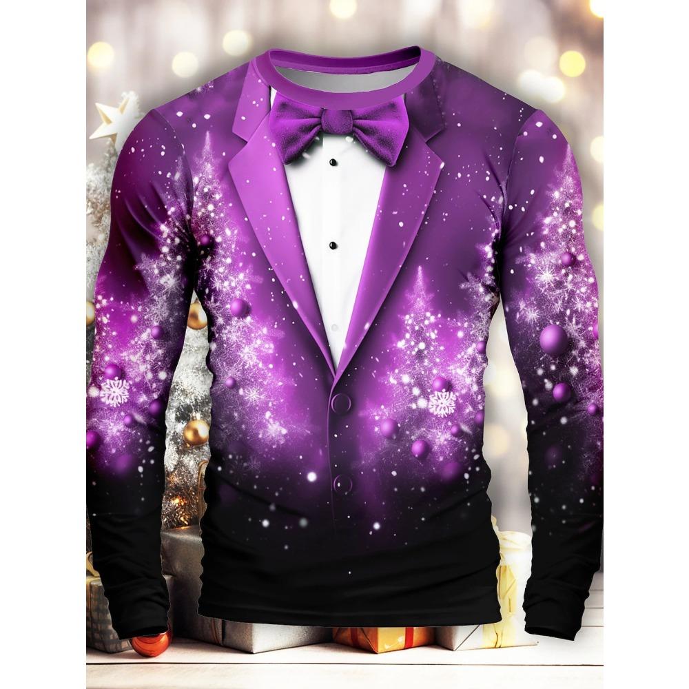 Weihnachts-T-Shirt Herren Bedruckt Bequem Langärmlig Bequem Vielseitig T-Shirts Modisch