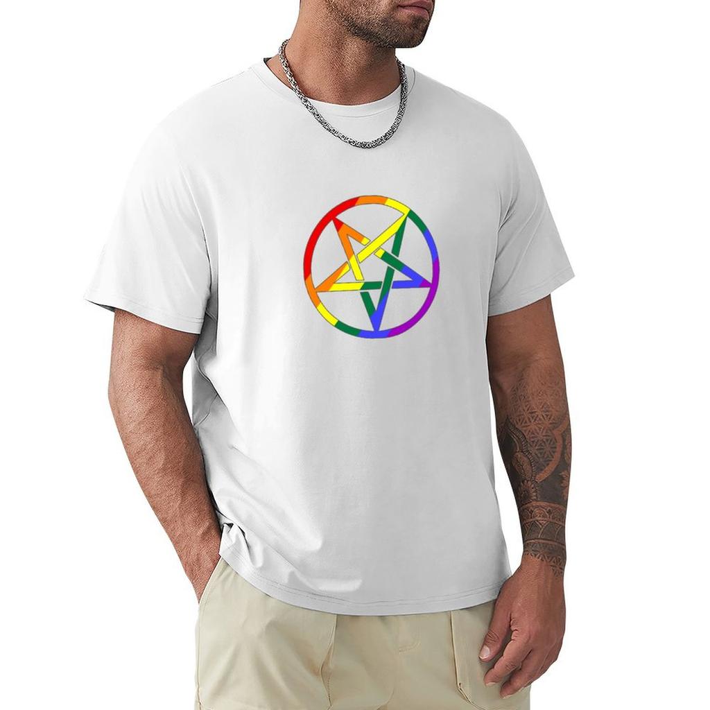 Rainbow Pentagram Santanic Symbol TShirt street wear funny shirt cotton Man tshirt graphic tee shirt mens vintage t shirts