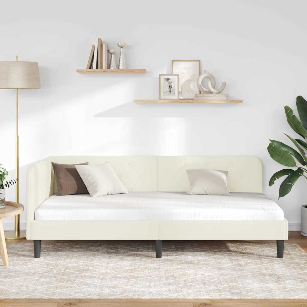 Corner Bed Frame Cream 90 X 200 Cm Velvet