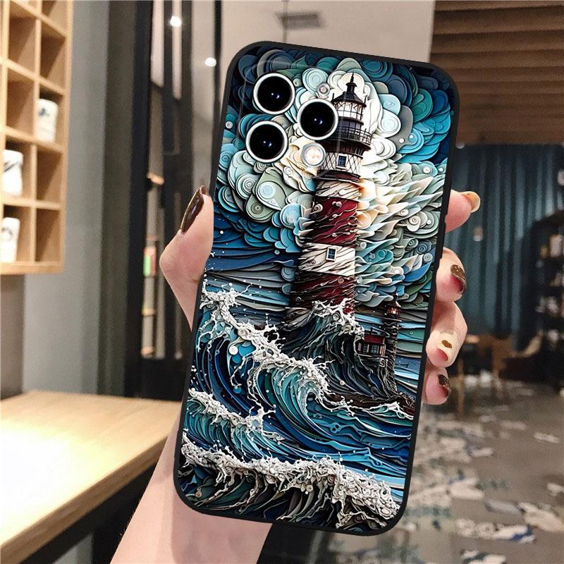 Beautifull Landscape Moon Wave Art Phone Case For Iphone 15 14 Pro Max 13 12 11 Pro Max XSMax XR 12 13 Mini 14 Plus