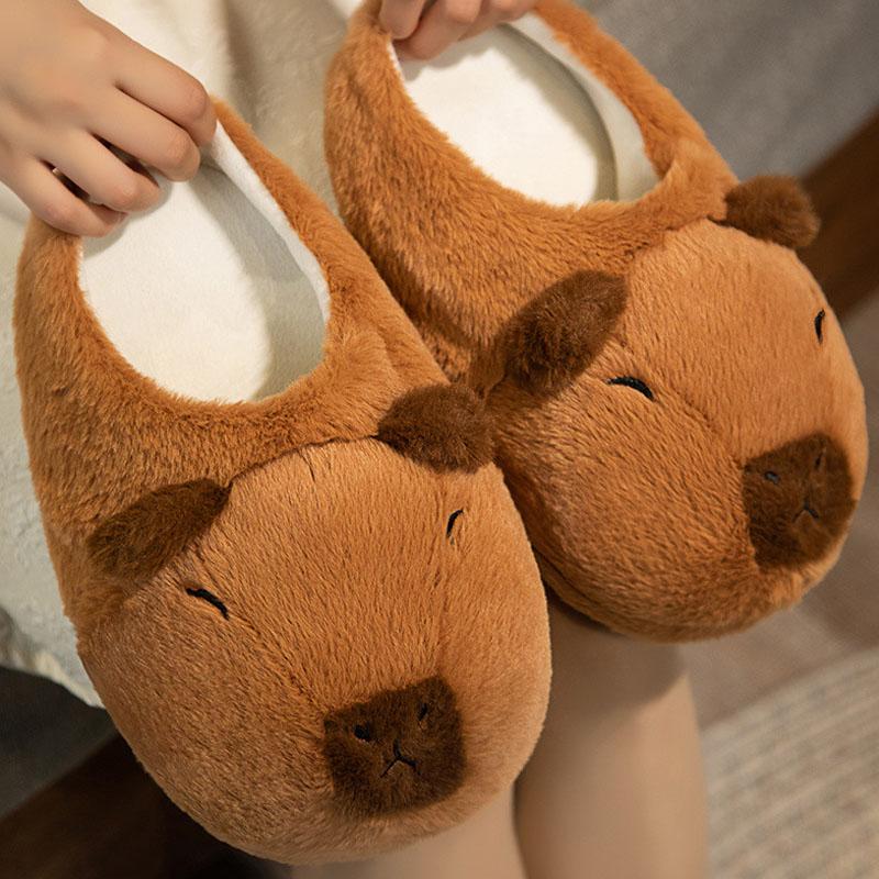 Winter Capybara Plüsch Hausschuhe Damen Bequemes Flanell Warm Zuhause Baumwollschuhe Niedliches Cartoon Tier Flauschige Puppe Indoor Hausschuhe