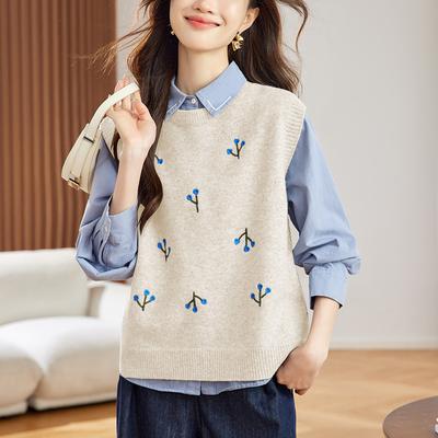Knitted Vest Vest for Spring Clothes for Women New Style Design V-neck Button Loose Inner Horse Clip Top