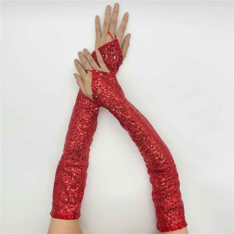 1pair Reflective Sequins Gloves Glitter Long Gloves Comfortable Breathable Glove for Costume Parties