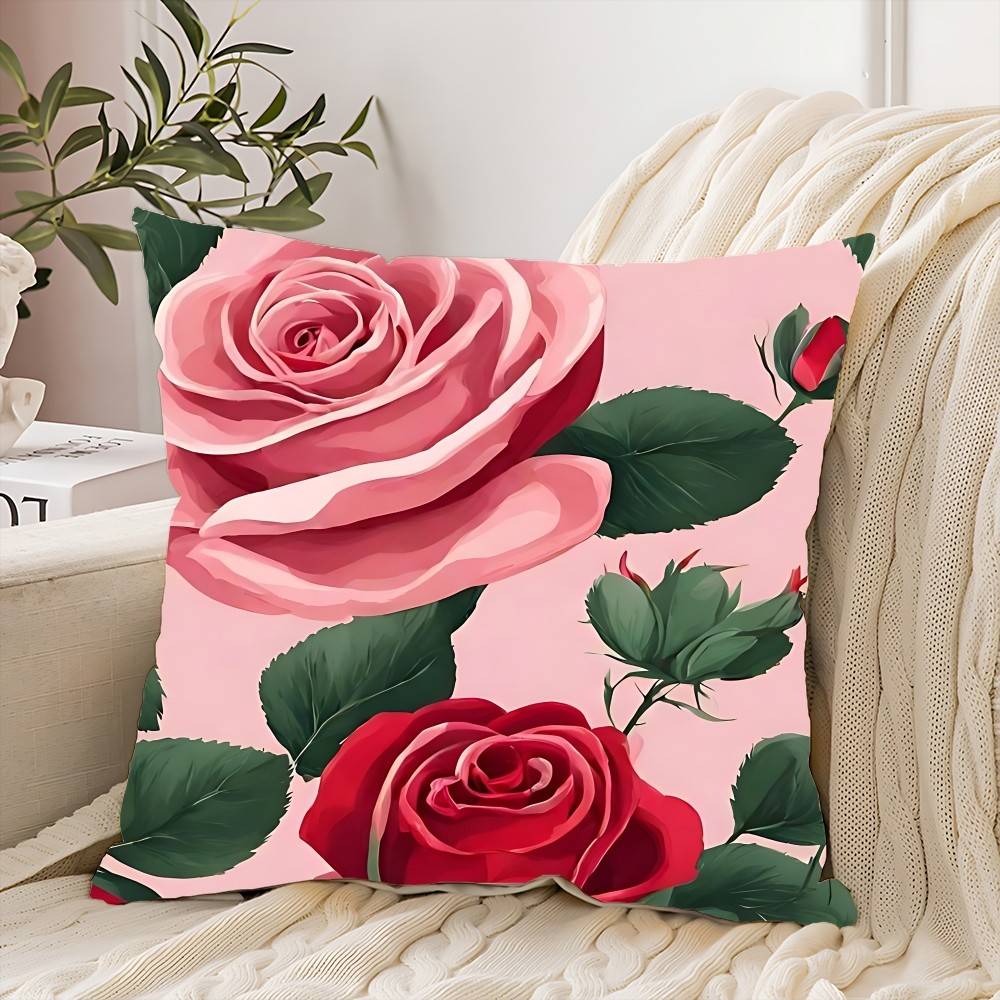 Red Rose Flowers Pillow Case Throw Pillow Cover Nordic Vintage Style Cushion Covers Home Living Room Sofa Couch Seat Decor