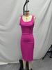 2025 Spring/Summer Elegant Sleeveless Ribbed Slim Fit Slit Dress with Square Neck