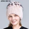 Pelz Hüte für Frauen Winter Echte Rex Kaninchen Hut Fuchs Pelz Kniting Weibliche Warme Schnee Kappen Damen Elegante Prinzessin Beanies kappe