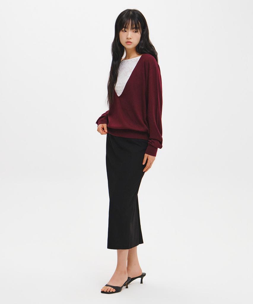 GENERALIDEA [Eunsu'S Pick] Deep V-Neck Loose Fit Knit Pullover [Burgundy] / Gf3Lkp506