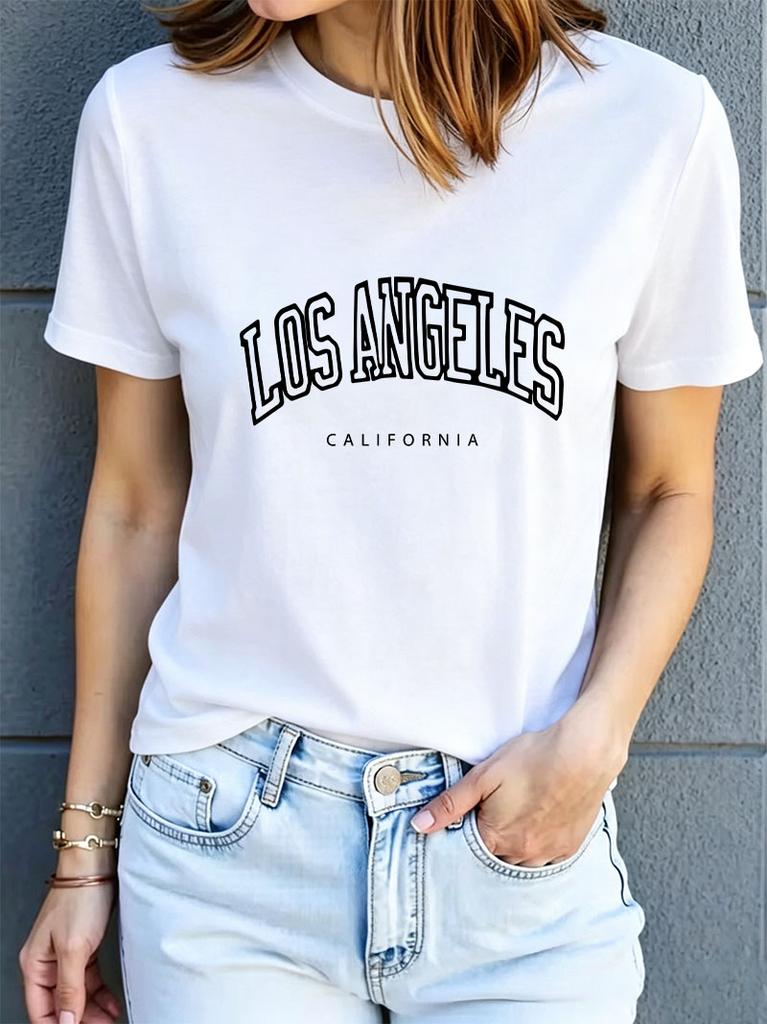 Fashion Womens Casual Short Sleeved Crew Neck Tshirt Los Angeles California Letter Print Top Tee Graphic Shirt Women