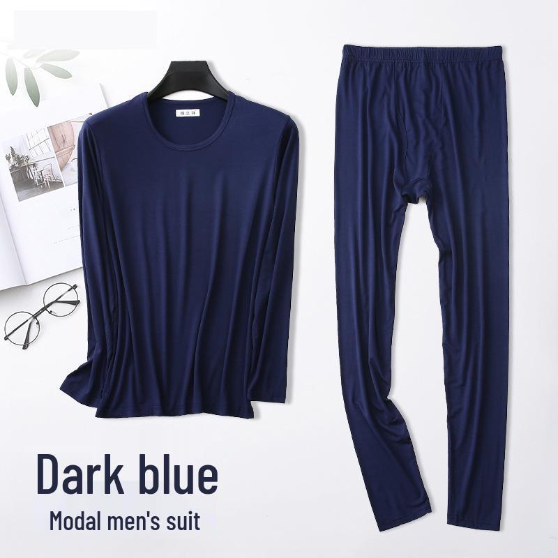 Men's Plus Size Modal Thermal Underwear: Thin, High-Elasticity Round Neck Shirt & Pants Set