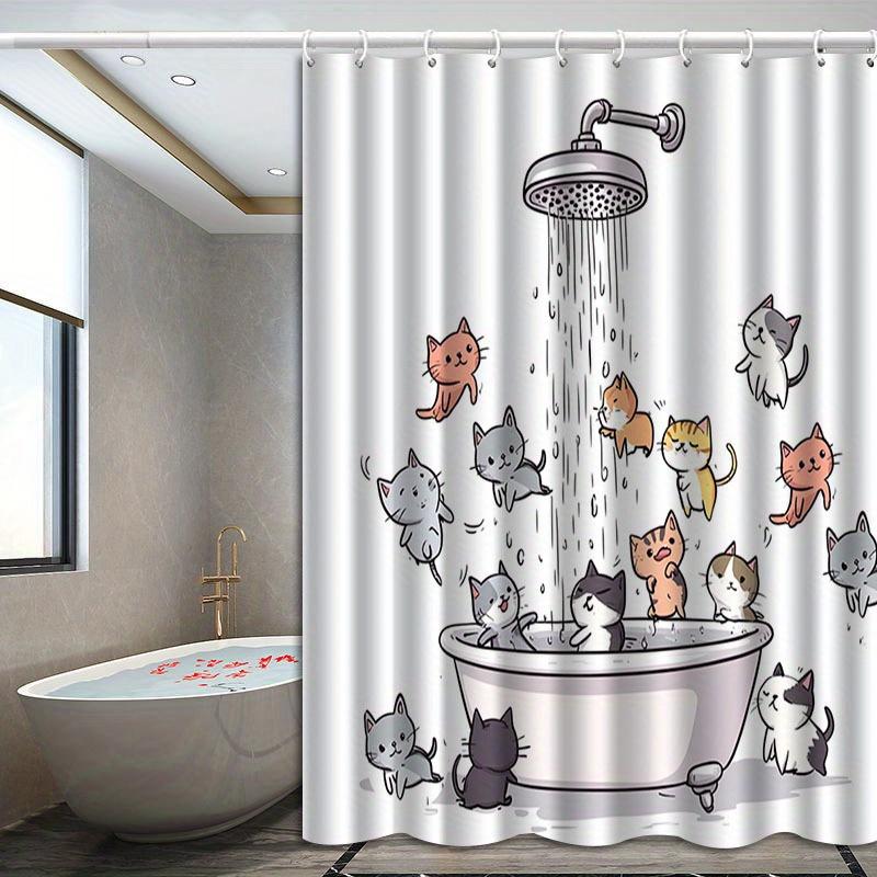 

Cute Cat Shower Curtain Cartoon Kitten Bath Scene Fun Animal Art Pet Lover Decor Waterproof Printed Bath Curtain Home Fashion 90x180CM