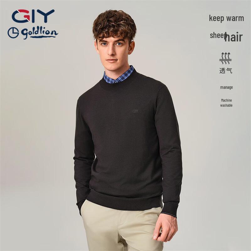 Goldlion GY Men's Merino Wool Blend Round Neck Knit Sweater