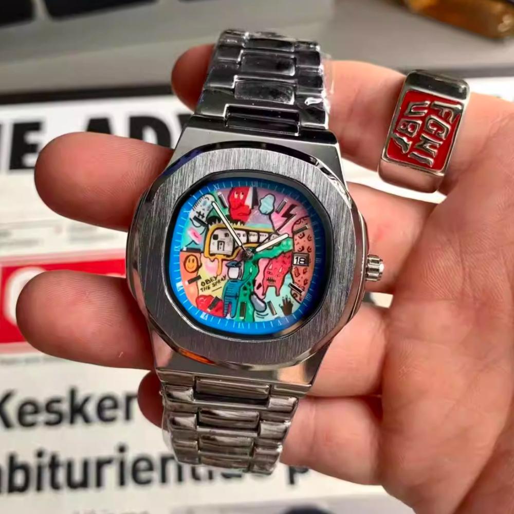 Classic Business Square Comic Cartoon Quartz Men's Watch Casual Dial Top High Quality Steel Top Waterproof Men Watch AAA Clock